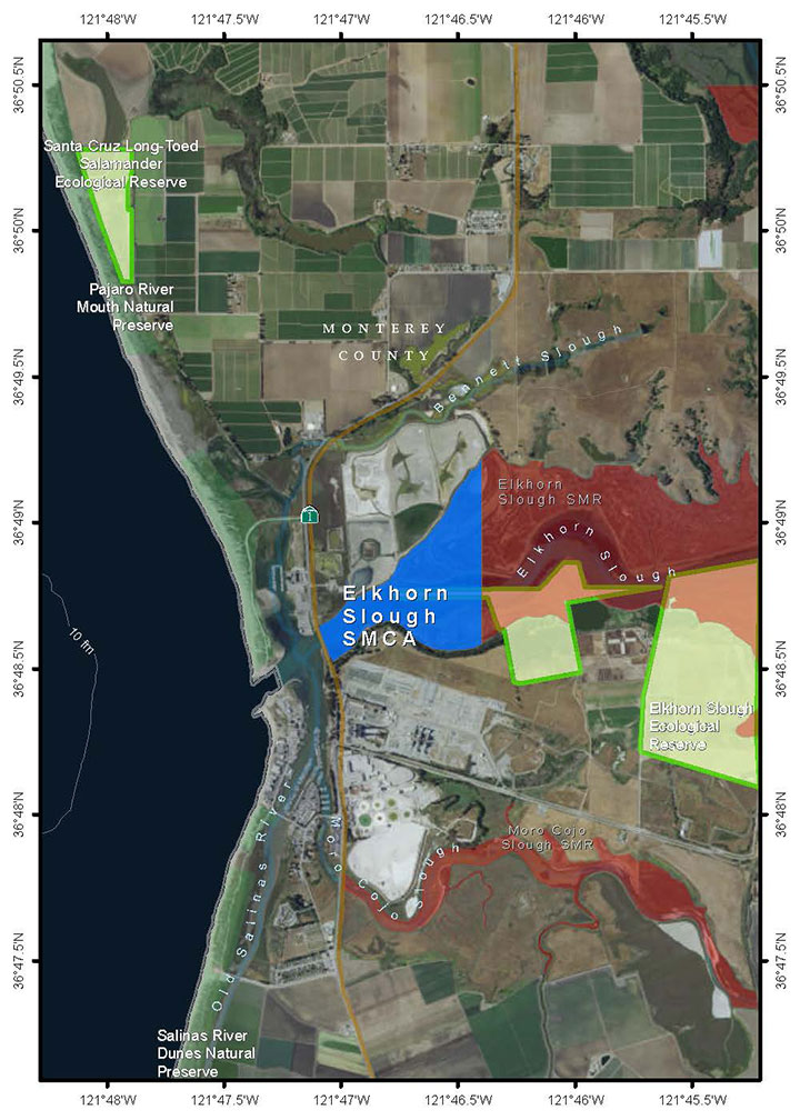 Map of Elkhorn Slough State Marine Conservation Area - click to enlarge in new tab